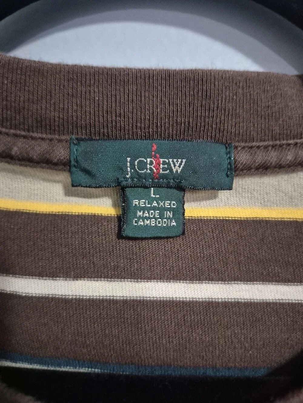 Vintage Mens J. Crew Brown Striped Crewneck Short-Sleeve Tee Large